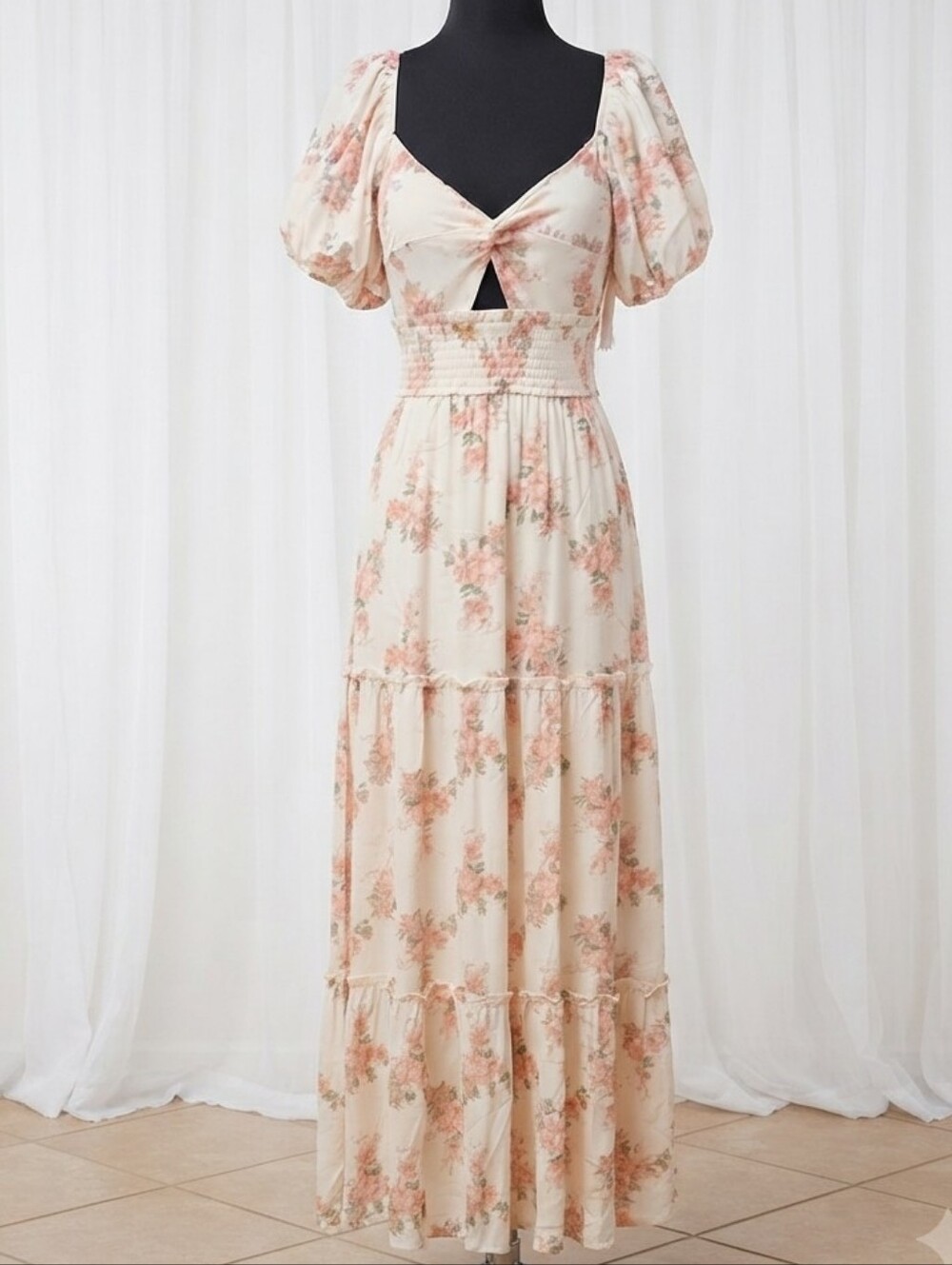 Altar'd State Cream Maxi Dress with Peach Floral Print